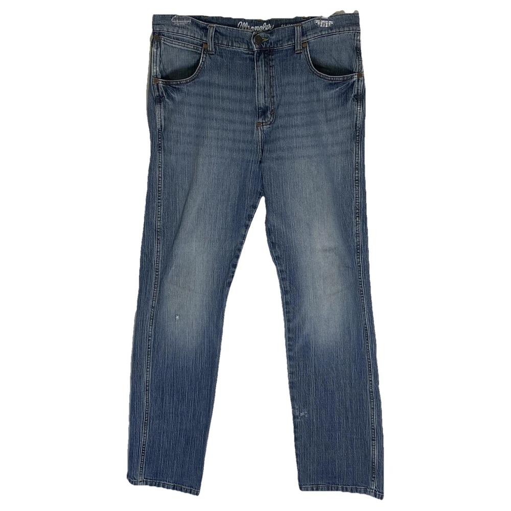 Wrangler Retro Slim Straight Jeans Mens 35x30 Blue Medium Wash Stretch Denim